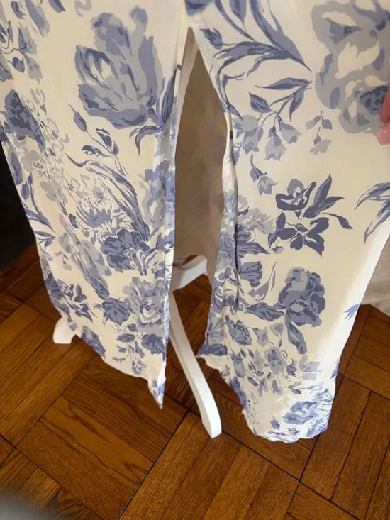 Reformation Cream Maxi Dress with Blue Floral Print and Tie Shoulders - Picture 8 of 14